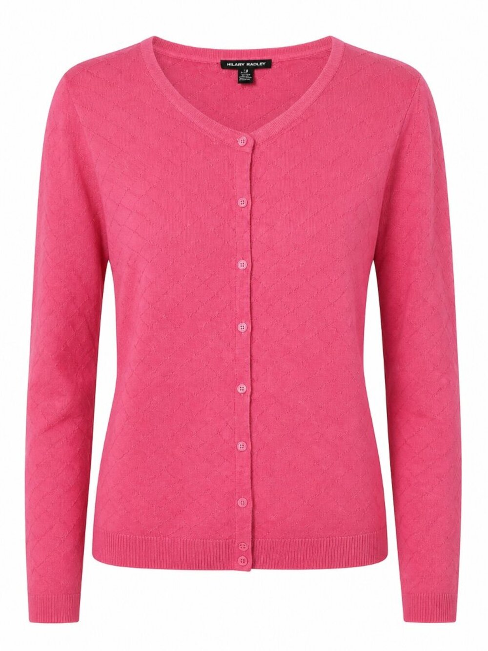 Hillary Radley Large Salmon Pink Button-Up Diamond Print Cardigan